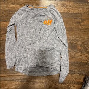 Gray Long Sleeve Athletic Top with Orange Logo
